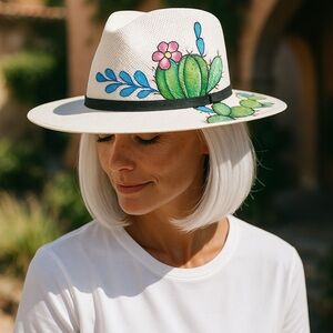 Royal road trading company white straw hand painted fedora! New